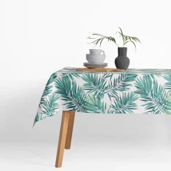 Hot inny Obrus biały w zielone liście GARDENA 140x240 cm