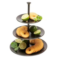 Miski, Patery I Półmiski^Patera piętrowa na ciasto i owoce 3 poziomy czarna 34 cm
