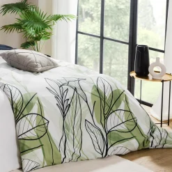 Faro Pościel bawełniana biała w zielone liście TRENDY 220x200 cm