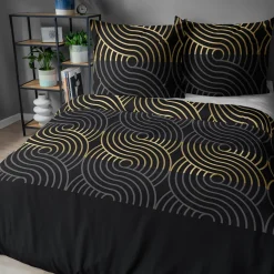 Outlet inny Pościel bawełniana geometryczna czarna HOME SATIN 160x200 cm