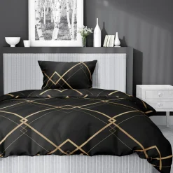 New inny Pościel bawełniana geometryczna czarna HOME SATIN 140x200 cm