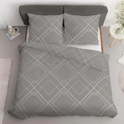 Outlet inny Pościel bawełniana geometryczna, szara HOME SATIN 220x200 cm