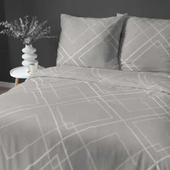 Outlet inny Pościel bawełniana geometryczna, szara HOME SATIN 220x200 cm
