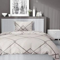 inny Pościele^Pościel bawełniana geometryczna kremowo-biała HOME SATIN 140x200 cm