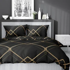 inny Pościele^Pościel bawełniana geometryczna czarna HOME SATIN 220x200 cm