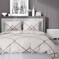 inny Pościele^Pościel bawełniana geometryczna kremowo-biała HOME SATIN 160x200 cm