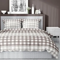 inny Pościele^Pościel bawełniana w kratę beżowa HOME SATIN 160x200 cm
