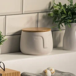 Akcesoria Łazienkowe|Akcesoria Łazienkowe^Pojemnik ceramiczny na płatki kosmetyczne z twarzą biały 9,5 cm