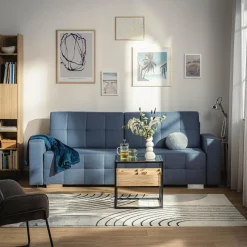 Sofy^Sofa rozkładana z pikowaniem niebieska LILA