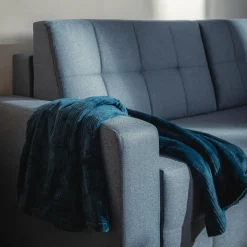 Sofy^Sofa rozkładana z pikowaniem niebieska LILA