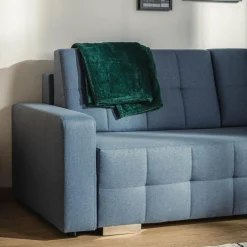Sofy^Sofa rozkładana z pikowaniem niebieska LILA