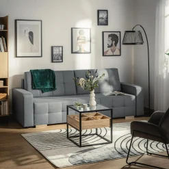 Online Sofa rozkładana z pikowaniem szara LILA