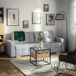 Sale Sofa rozkładana z pikowaniem jasnoszara LILA