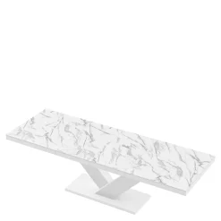 Stoły^Stół rozkładany VICTORIA biały / nadruk marble marmur połysk
