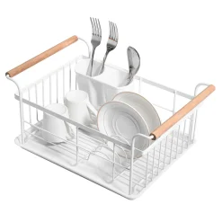 Hot Prima Cucina Suszarka do naczyń z drewnianymi uchwytami biała 36x26x16,5 cm