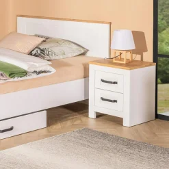 Discount Szafka nocna z szufladami biała LANZETTE 2S