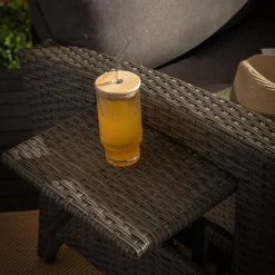 Clearance inny Szklanka ryflowana z bambusową pokrywką i słomką 320 ml