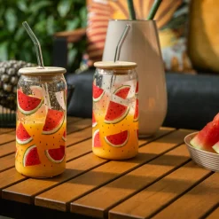 Discount inny Szklanka z bambusową pokrywką i słomką ARBUZY 500 ml