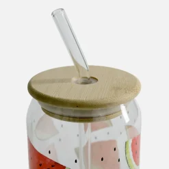 Discount inny Szklanka z bambusową pokrywką i słomką ARBUZY 500 ml