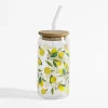 inny Szklanki I Kubki^Szklanka z bambusową pokrywką i słomką CYTRYNY 500 ml