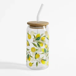 inny Szklanki I Kubki^Szklanka z bambusową pokrywką i słomką CYTRYNY 500 ml