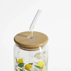 inny Szklanki I Kubki^Szklanka z bambusową pokrywką i słomką CYTRYNY 500 ml