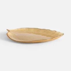 inny Miski, Patery I Półmiski^Talerz złoty LIŚĆ 28 cm