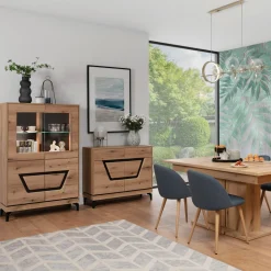Online Furni Home Witryna niska z czarnym dekorem KRIS