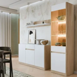 Discount inny Witryna wysoka CALIMA dąb cremona biała