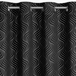 Clearance Eurofirany Zasłona na przelotkach czarno-srebrna OLETA 140x250 cm