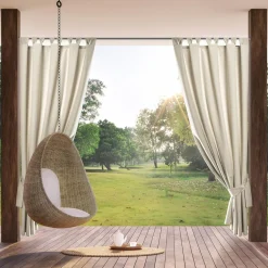 Eurofirany Tekstylia Zewnętrzne|Firany, Zasłony I Akcesoria^Zasłona na taras z szelkami na rzepy jasnobeżowa GARDEN 155x220 cm