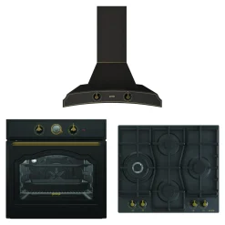 Gorenje Piekarniki|Zestawy Agd^Zestaw retro czarny CLASSICO – piekarnik, płyta gazowa, okap