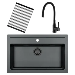 Outlet Alveus Zlewozmywak czarny CORNUS 40 z baterią i rollmatą ALLROUND