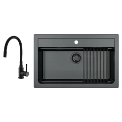 Outlet Alveus Zlewozmywak czarny CORNUS 40 z baterią i rollmatą ALLROUND